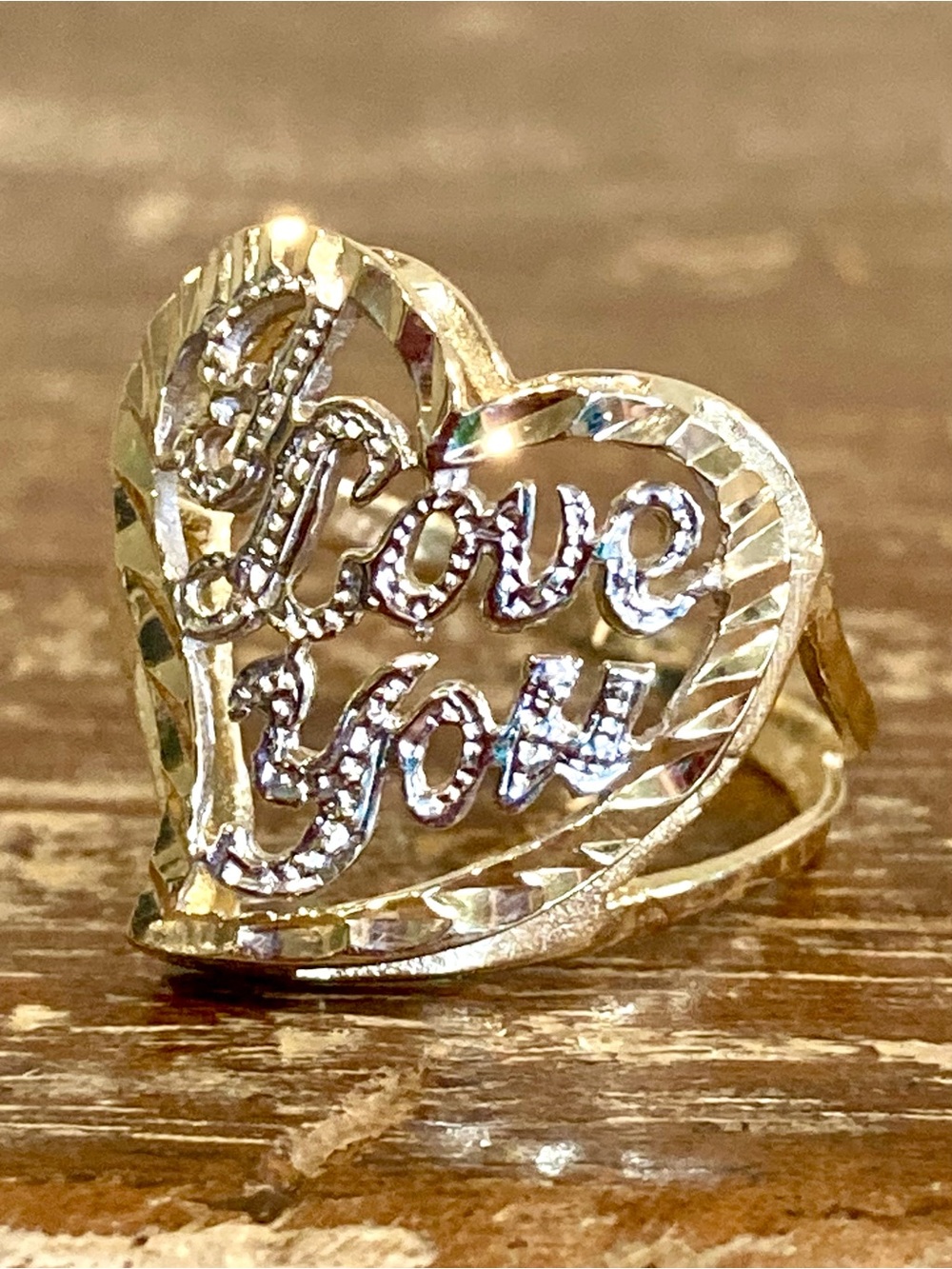 14K Gold Heart Ring “I Love You” White and Yellow Gold Size 9